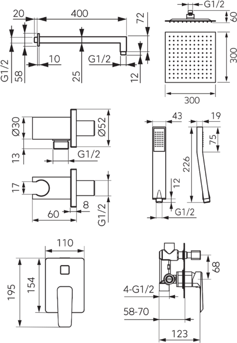 FDESIGN Brina FD1-BRN-7PSET1-11 Zestaw prysznicowy podtynkowy, chrom ...